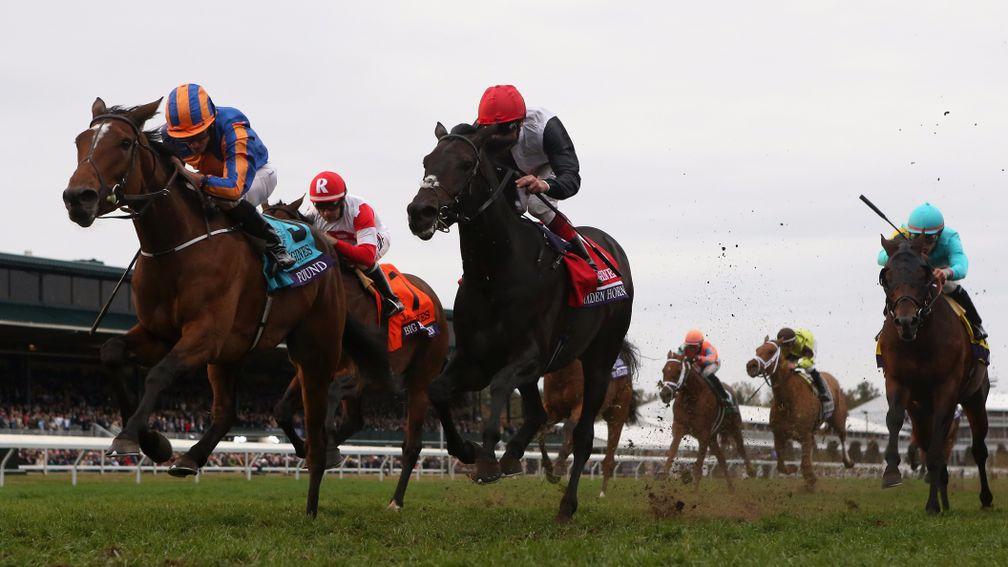 Found (left) beats Golden Horn (centre) in last year's Breeders' Cup Turf