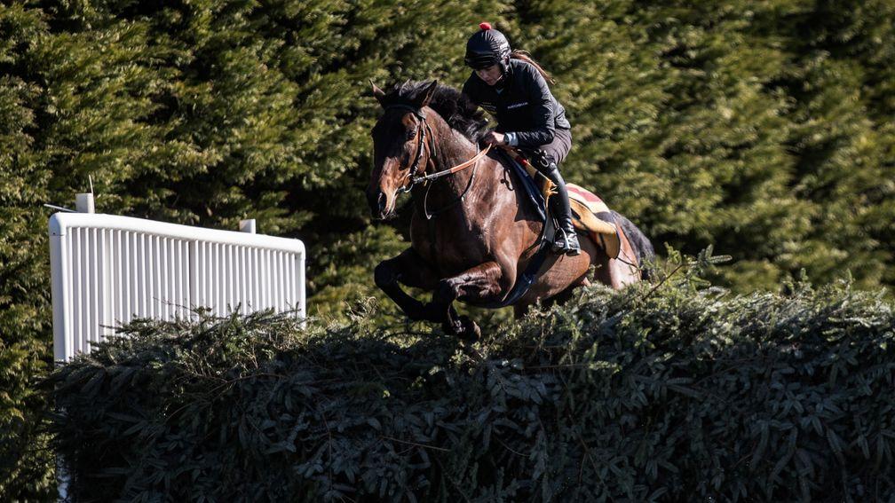 Bryony Frost schools Milansbar for Neil King at his  Kingsdown Stables, Lambourn on Thursday