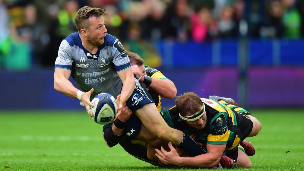 Connacht's Jack Carty is tackled against Northampton
