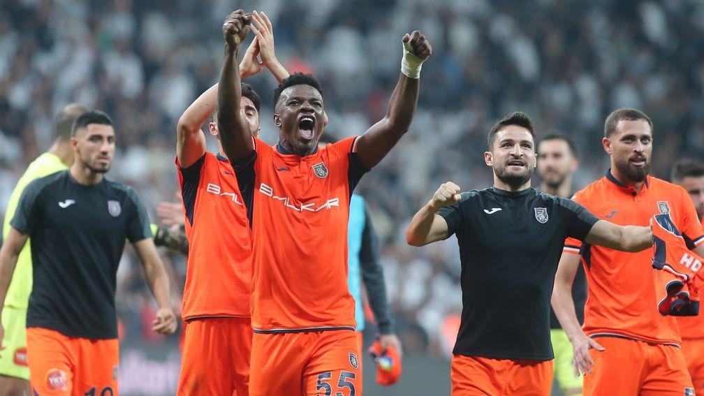 Istanbul Basaksehir players celebrate their Super Lig win at Besiktas