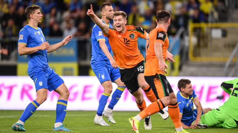 Ireland's Nathan Collins celebrates scoring against Ukraine in June