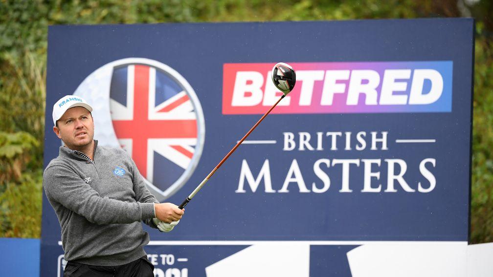Richard Sterne tees off from the 13th during day one of the Betfred British Masters at Hillside in Southport