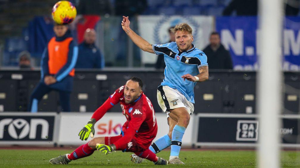 Lazio's Ciro Immobile scores against Napoli