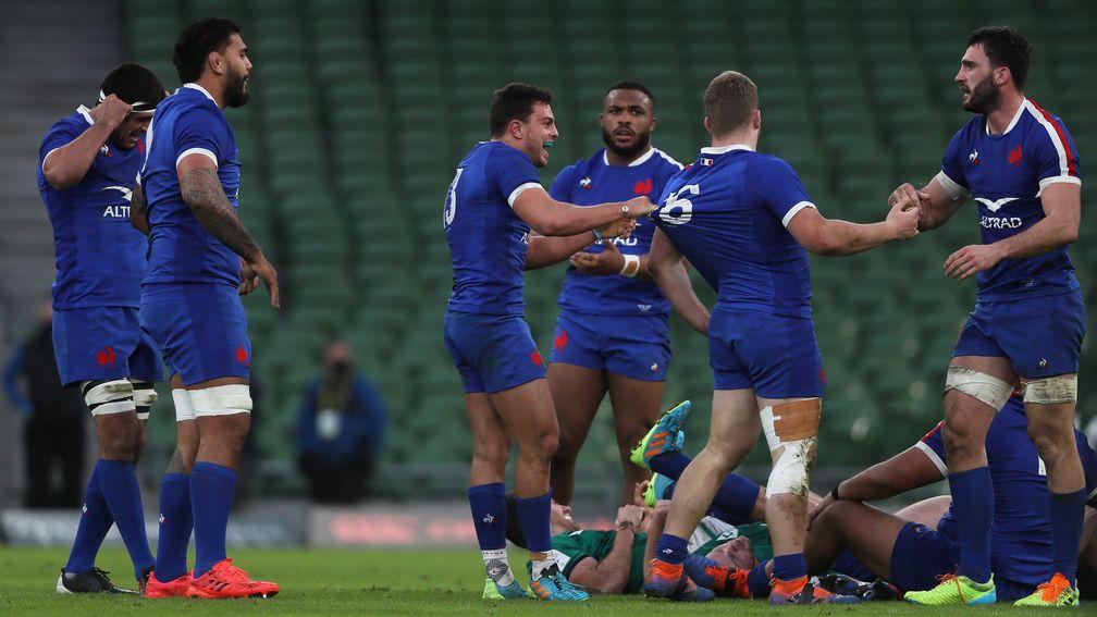 France celebrate their Six Nations victory over Ireland in February, their first in Dublin for a decade