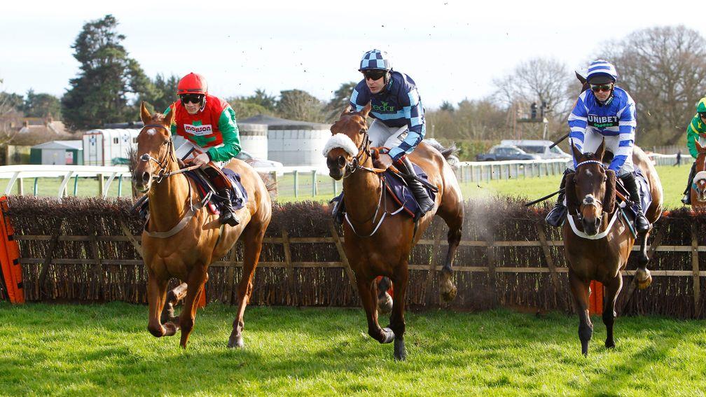 William Henry (right) rattled home to take the National Spirit Hurdle from Quel Destin and Thomas Darby