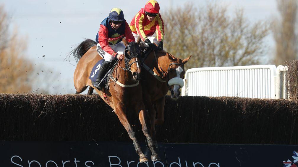Silent Steps (Bryony Frost) jumps past Inch Lala at the last at Southwell on Monday