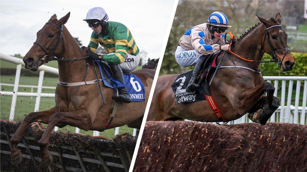 Dinoblue (left) and Captain Guinness run in the Punchestown Champion Chase