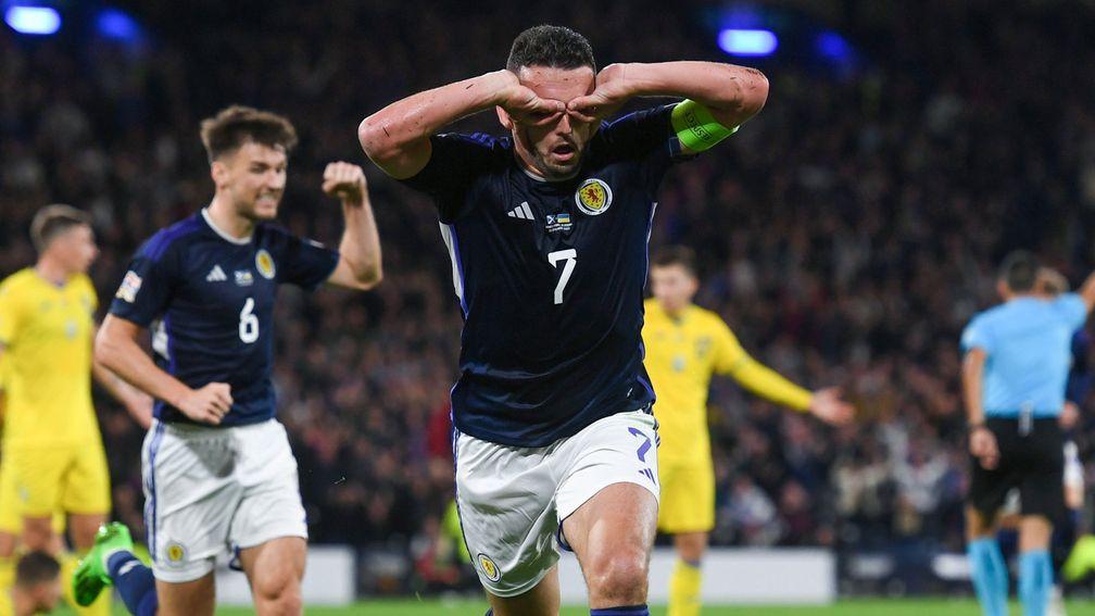 Scotland's John McGinn celebrates his opening goal against Ukraine