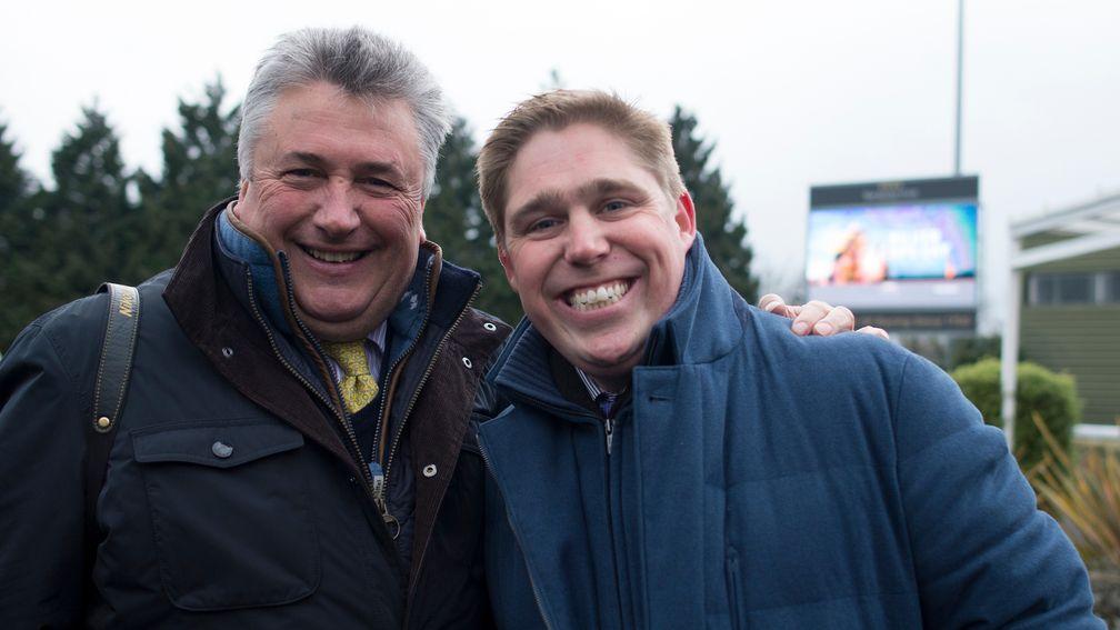 Paul Nicholls and Dan Skelton meet in the paddock before the Graduation Chase, where their runners Politologue and Pain Au Chocolat met in a matchKempton 10.2.17 Pic: Edward Whitaker