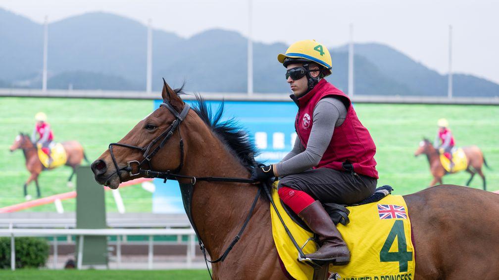 Highfield Princess takes to the turf track at Sha Tin racecourse in Hong Kong
