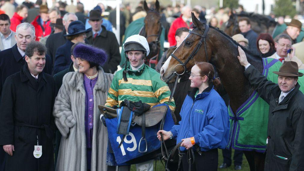 JT McNamara in the winner's enclosure after victory on Rith Dubh in 2002