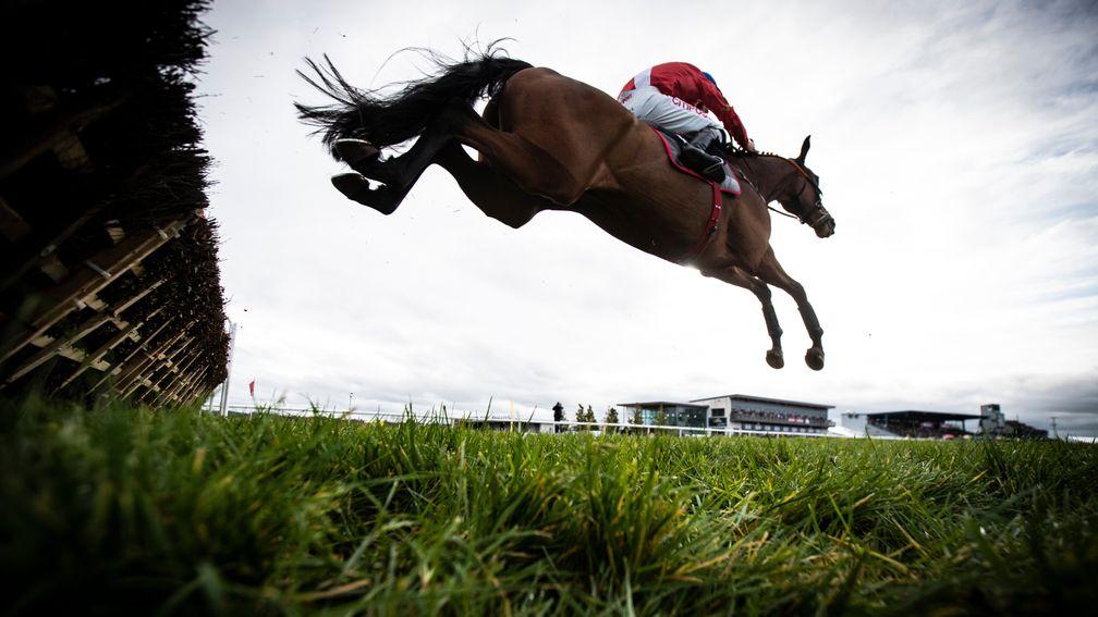Envoi Allen jumps the last en route to victory in the 2m½f maiden hurdle at Down Royal