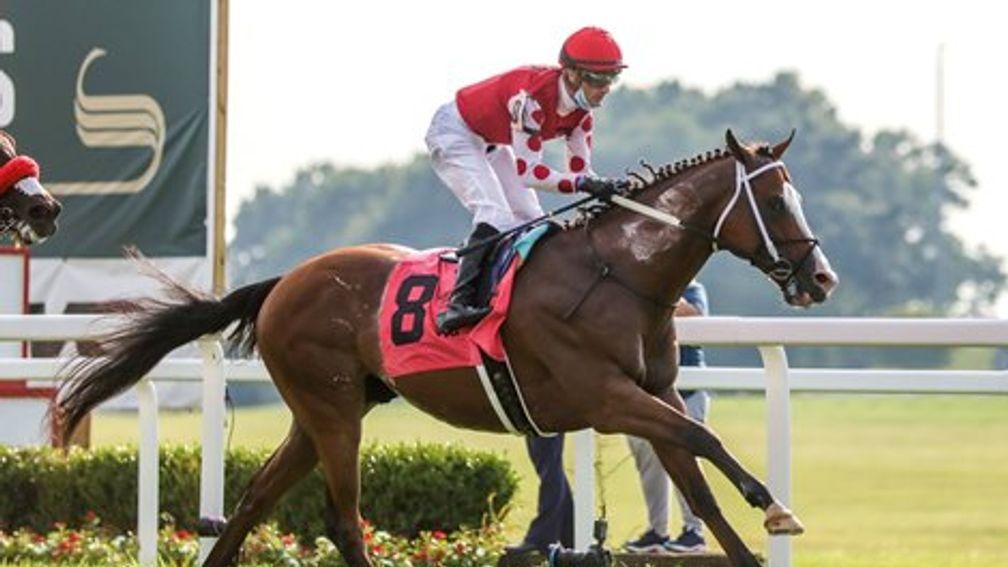 Snapper Sinclair posts his most recent win in the Listed TVG Stakes at Kentucky Downs in September 2021