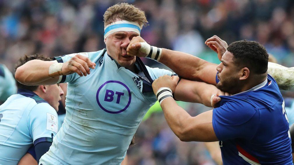 Mohammed Haouas of France was sent off for punching Scotland's Jamie Ritchie