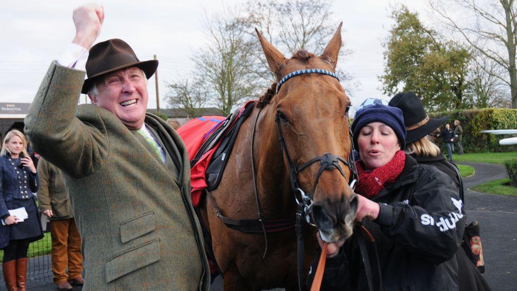 Grahame Whateley (left) celebrating Peterborough Chase victory with Wishfull Thinking in 2014