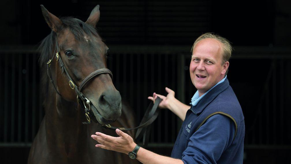 Ed Dunlop with his wonder mare Ouija Board at Stanley House Stud last year