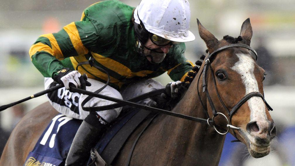 Tony McCoy and Wichita Lineman get down to work after the final fence in the William Hill Trophy Handicap chase