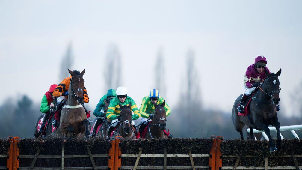 Beer Goggles heads for home in the Long Distance Hurdle at Newbury on Saturday