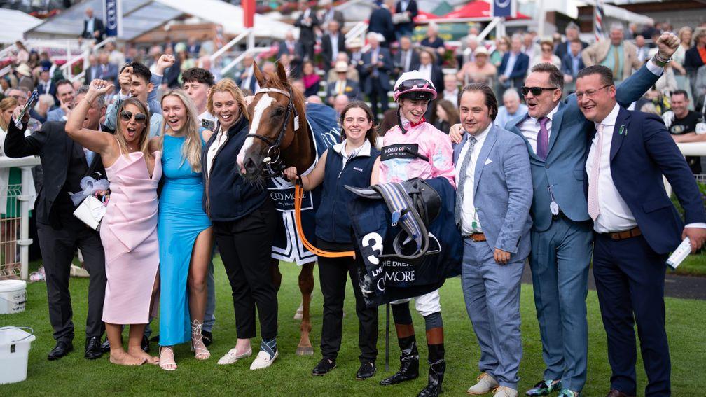 Live In The Dream with trainer Adam West (3rd right) and connections after winning the Group 1 at York