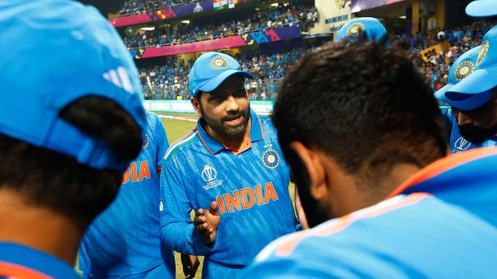 India captain Rohit Sharma rallies his teammates during the semi-final win over New Zealand