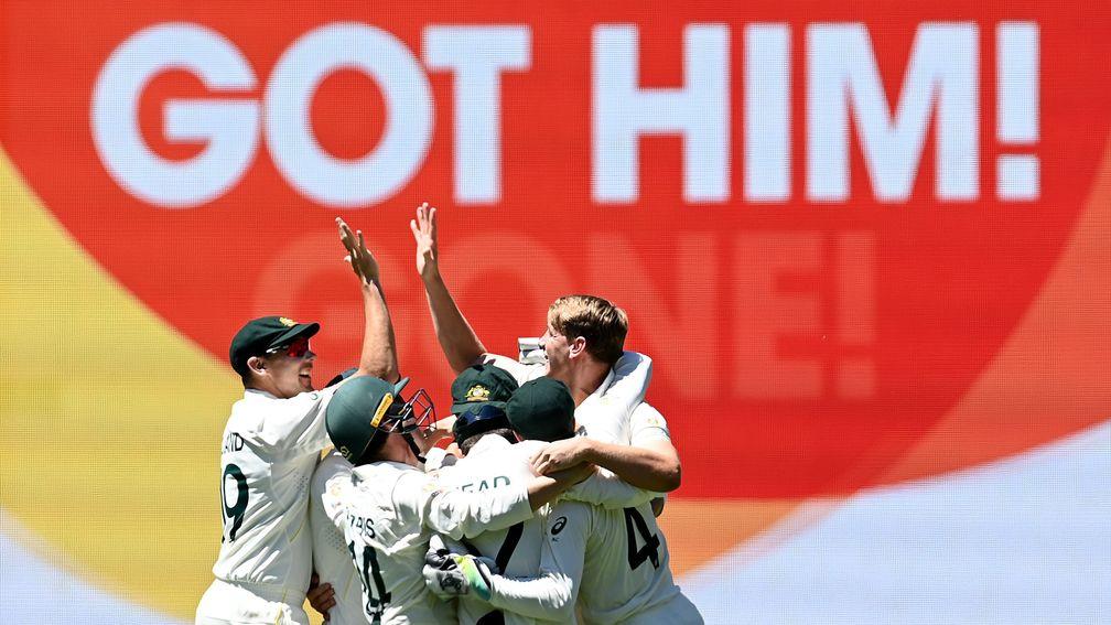 Australia celebrate after taking an unassailable 3-0 lead in the series