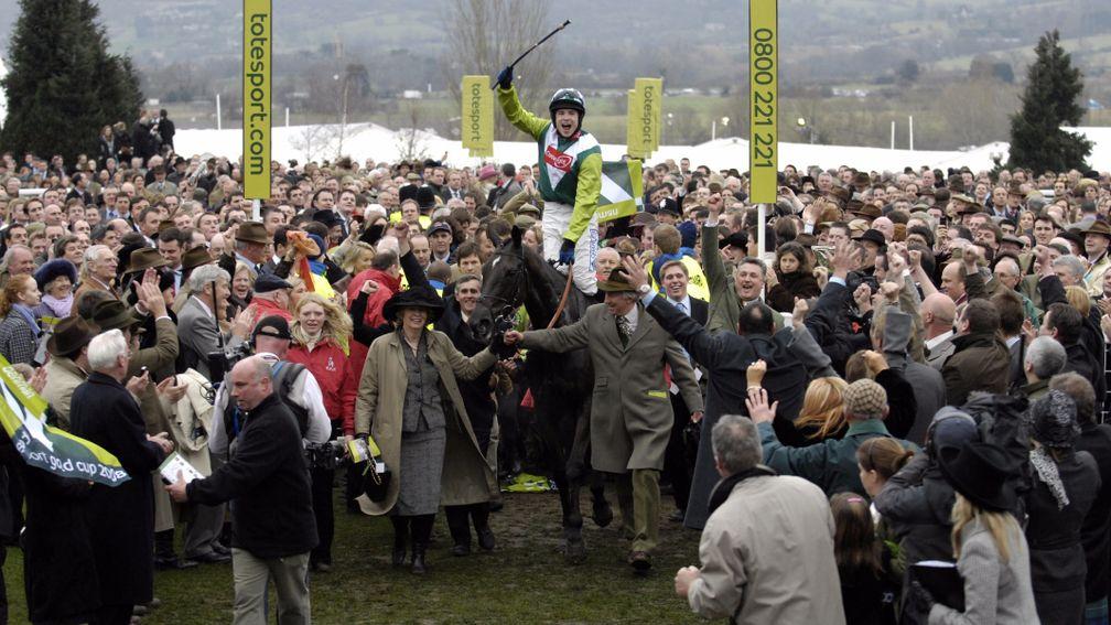 Denman is led into the winner's enclosure after the 2008 Cheltenham Gold Cup