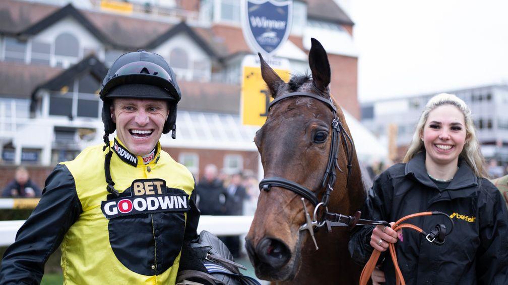 A beaming Nick Scholfield with Aucunrisque in the winner's enclosure