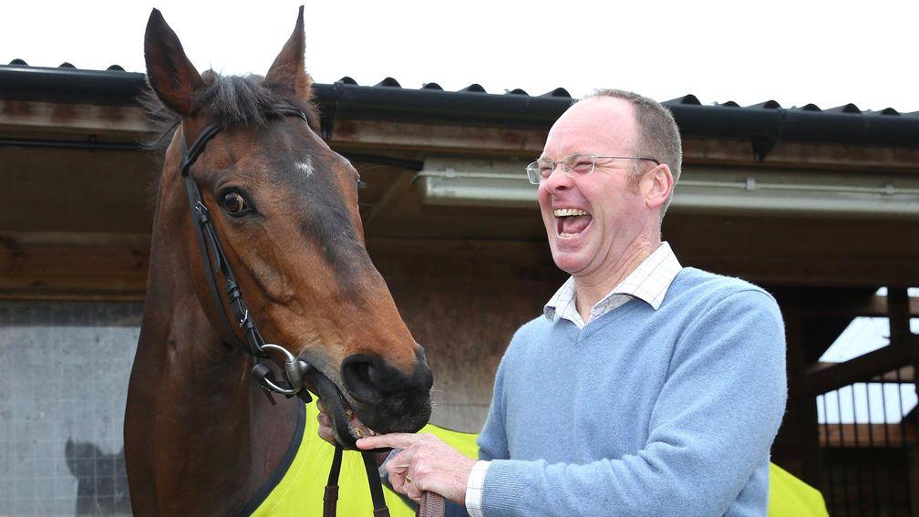 The morning after: Pineau De Re with trainer Richard Newland at Linacres Stables