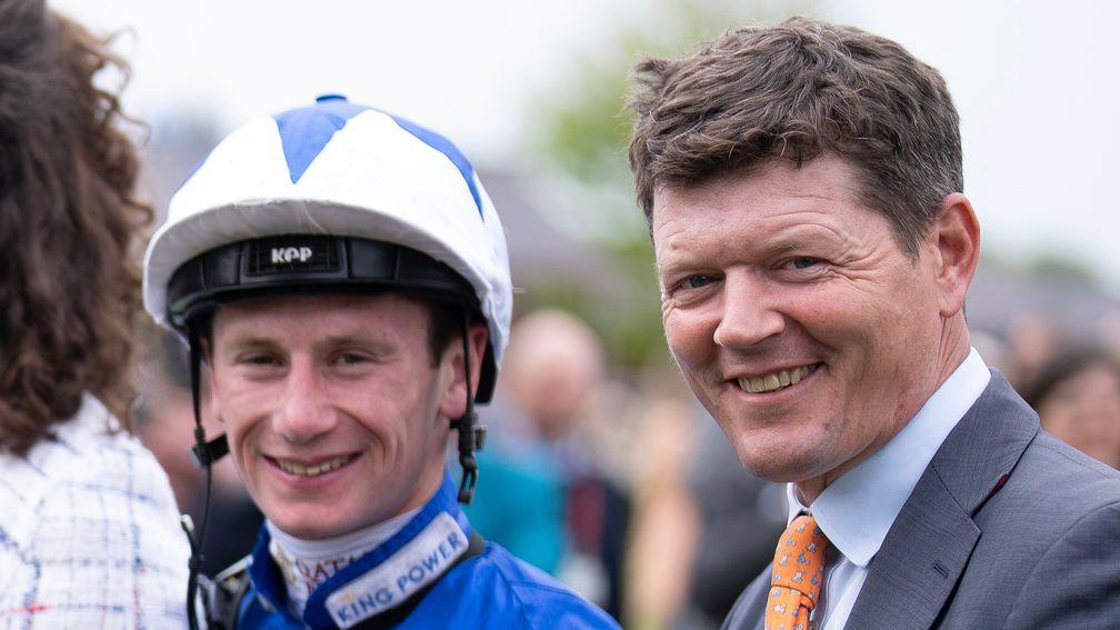 Oisin Murphy and Andrew Balding after The Foxes win in the Dante at
York
