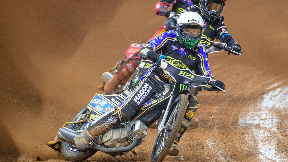 Jason Doyle in action at the Speedway Grand Prix of Great Britain