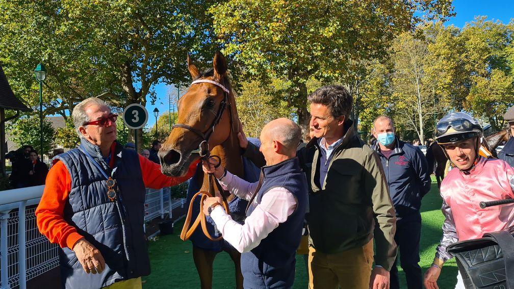Smiles all round: Snowpark, a Dubawi sister to Sottsass, My Sister Nat and Sistercharlie, made a deep impression in scoring on debut at Deauville
