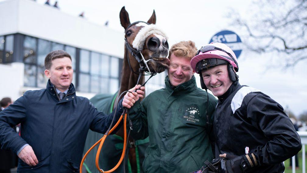 Neil Mulholland (left) and Joe Anderson (right) celebrate Transmission's remarkable success at Plumpton
