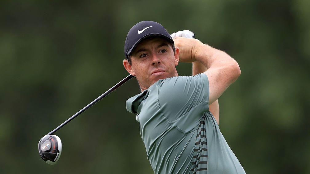 Rory McIlroy hits a shot during a practice round at the WGC-Bridgestone Invitational