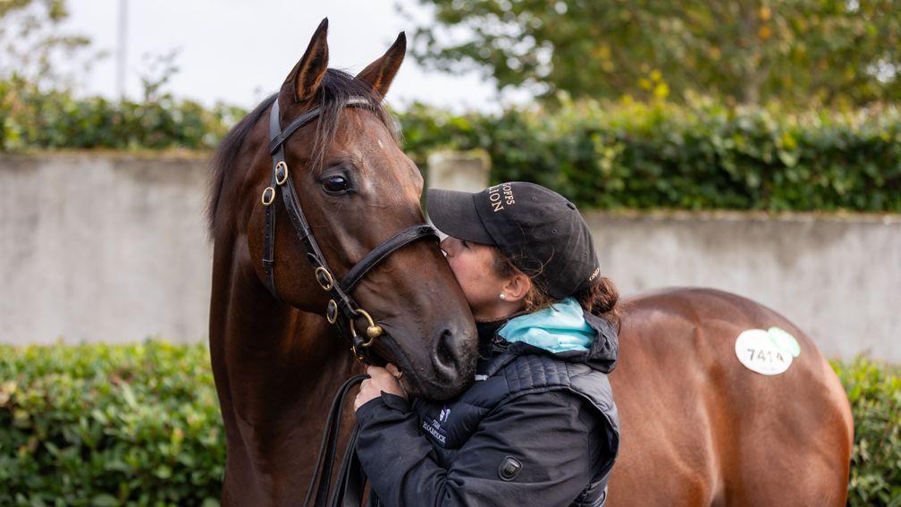 Michelle Motherway with her Kodi Bear filly at Goffs