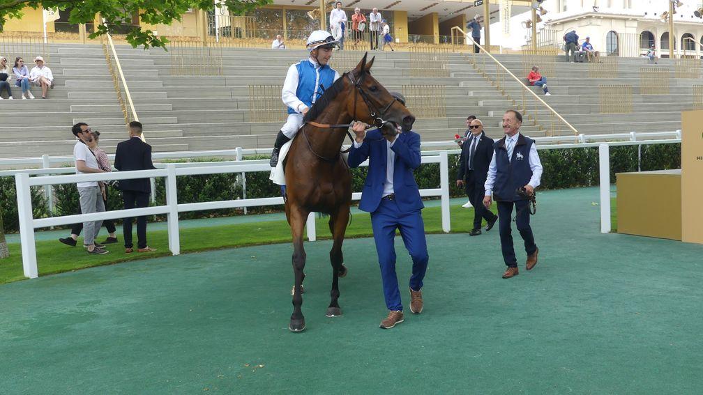 Left Sea and Maxime Guyon after winning the Prix Melisande