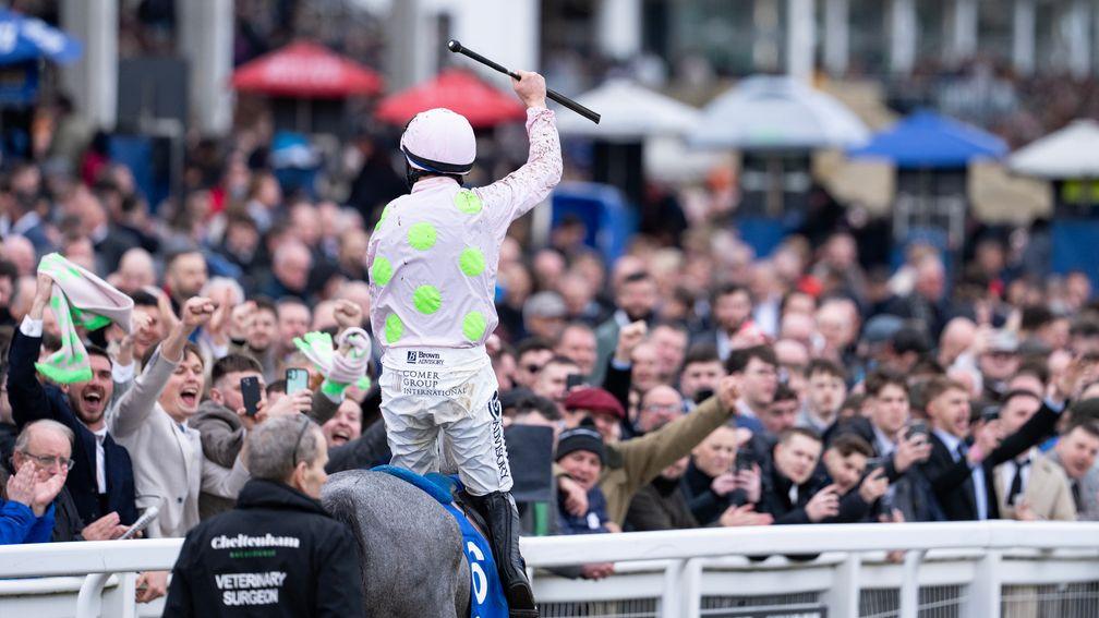 Paul Townend takes in the acclaim of the Cheltenham crowd