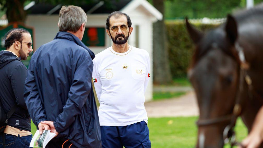 Sheikh Mohammed and Simon Crisford in discussion whilst inspecting a yearling