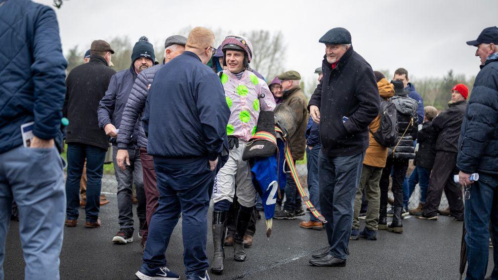 Gold Cup-winning jockey Paul Townend greets well-wishers after winning on Mister Policeman at Thurles
Photo: Patrick McCann/Racing Post
16.03.2024