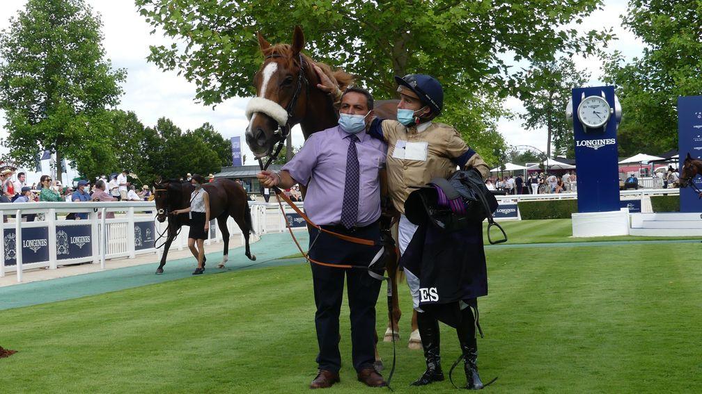 Atomic Force and Stephane Pasquier after dominating the Group 3 Prix du Bois Longines at Chantilly