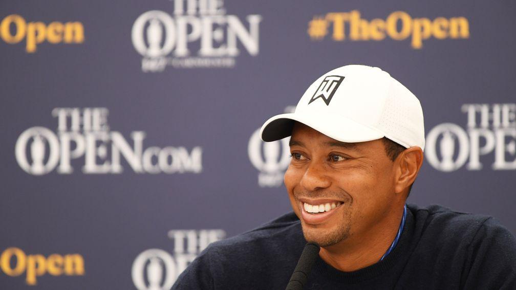 Tiger Woods is all smiles at a Carnoustie media call