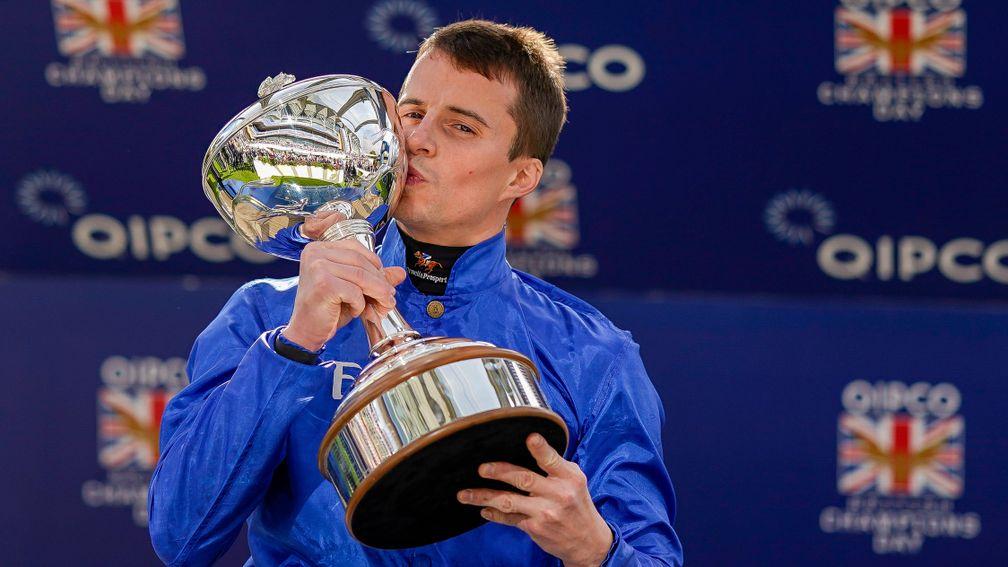 ASCOT, ENGLAND - OCTOBER 15: William Buick after being crowned champion jockey at Ascot Racecourse on October 15, 2022 in Ascot, England. (Photo by Alan Crowhurst/Getty Images)