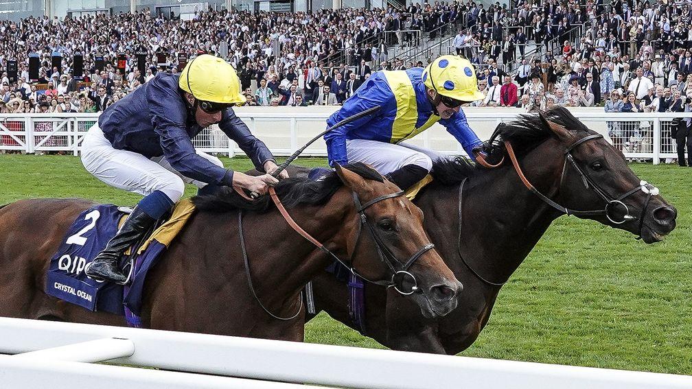 William Buick (near side) and James Doyle fight out the finish in this year's King George on Crystal Ocean and Poet's Word