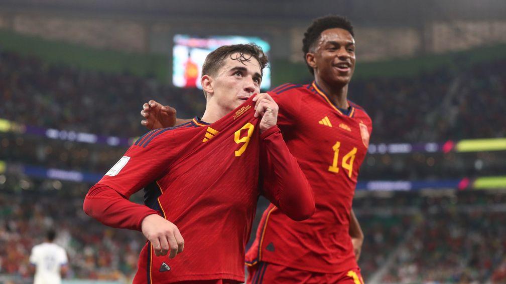 Spain youngster Gavi (left) celebrates his strike against Costa Rica