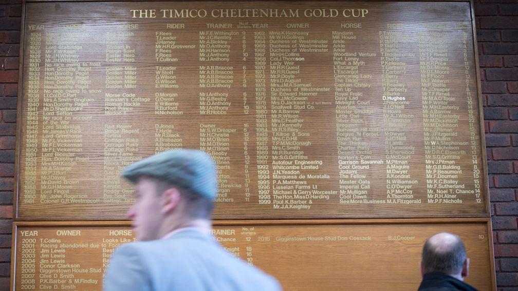 The Cheltenham Gold Cup roll of honour: whose name will be inscribed there on Friday afternoon?