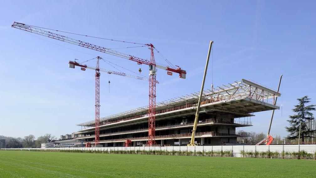 The concrete and steel shell of the new grandstand at Longchamp