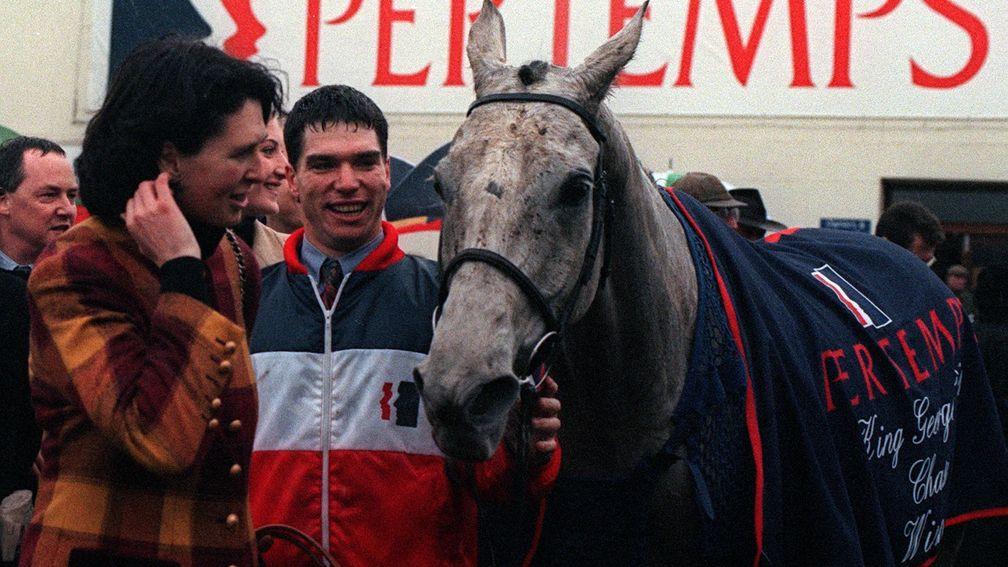 Teeton Mill with lad Martin Ledger December 1998 and trainer Venetia Williams after his win in the King George VI Chase at Kempton  Mirrorpix