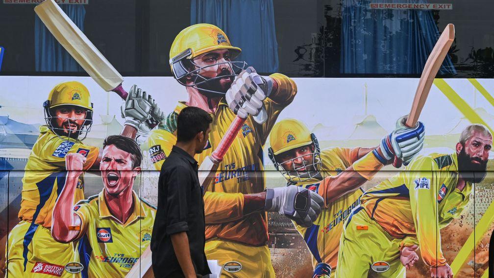 Indian Premier League team Chennai Super Kings depicted on a bus in Mumbai. A fake league mimicking the IPL conned Russian punters