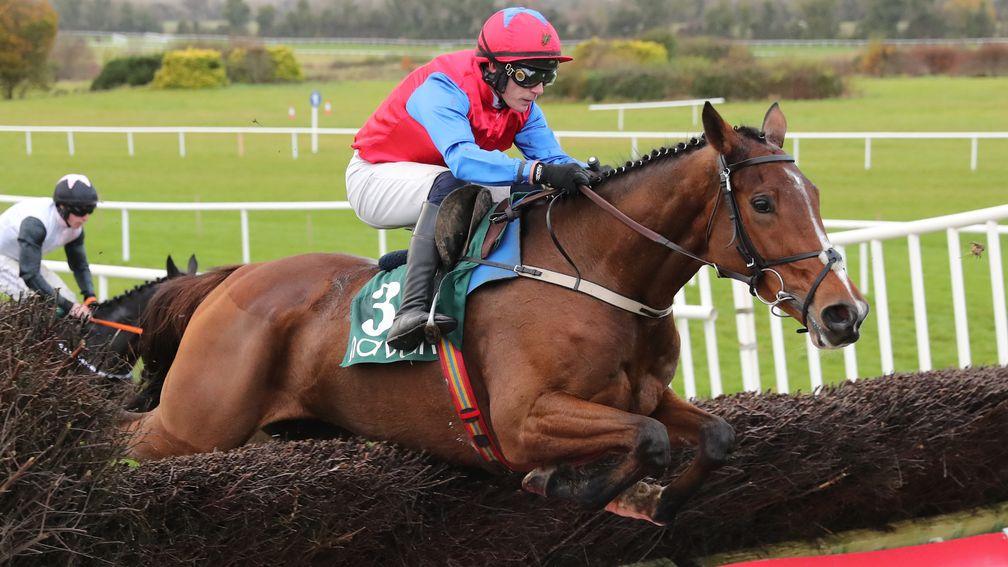 Facile Vega ridden by Paul Townend jumping the last fence to win The Irish Stallion Farms EBF Beginners Chase