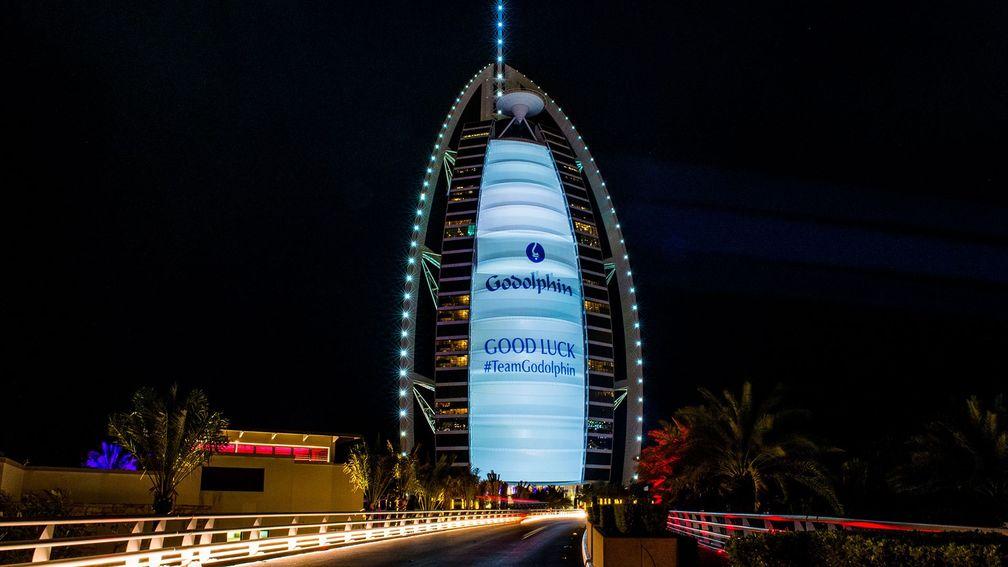 The Burj-Al-Arab lights up in support of Godolphin