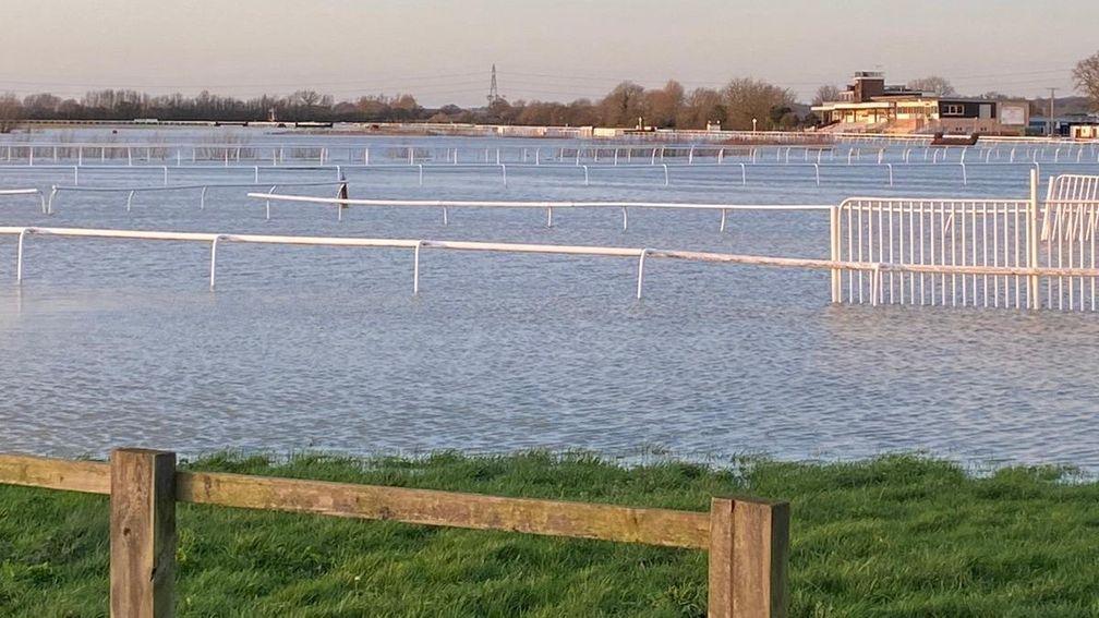 The scene at Huntingdon on Sunday, where the Alconbury brook burst its banks last week